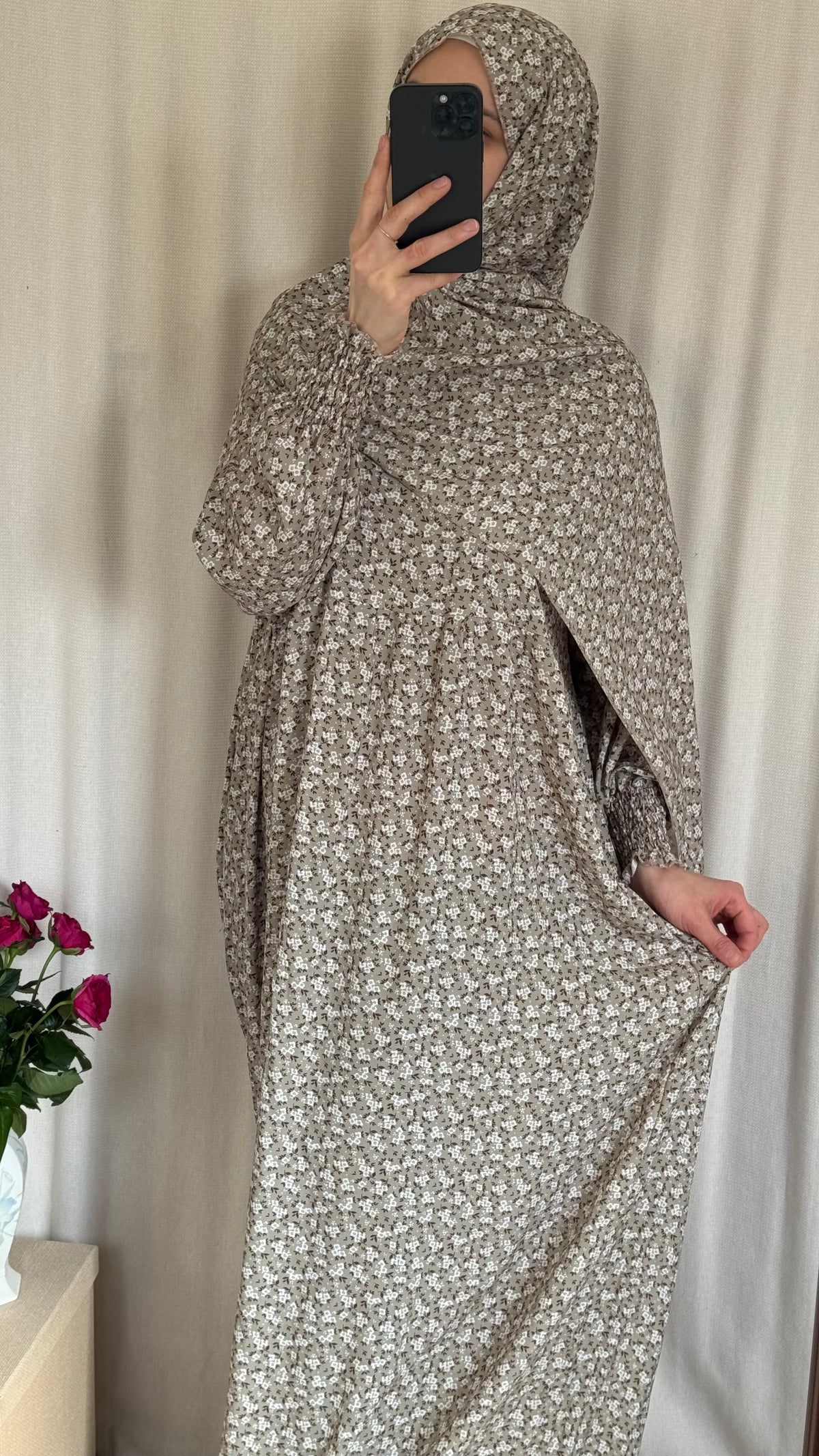 Green Cotton Prayer Dress - with gathers under chest