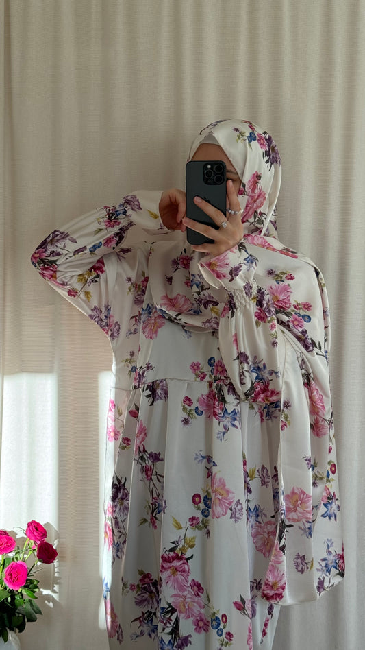 Soft Silk Prayer Dress for Muslim Women with Hijab