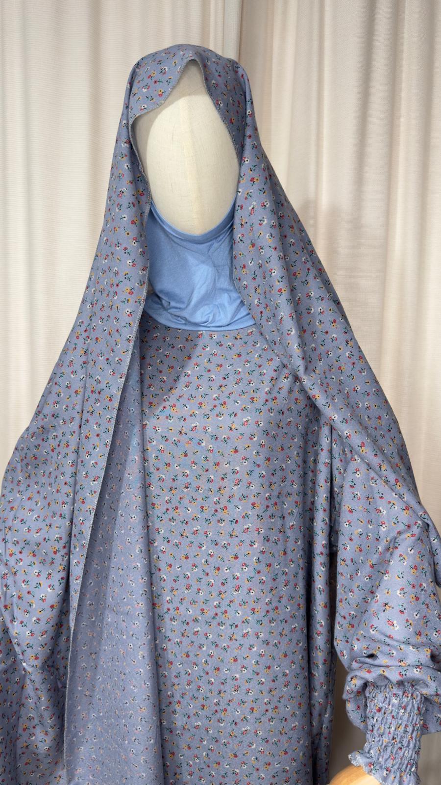 Light Blue One Piece Prayer dress with Built In Jersey Bonnet, Prayer Abaya with integrated Hijab, Salah dress, Prayer set, Prayer outfit,Prayer clothes for women, Islamic Prayer dress, Ramadan Abaya