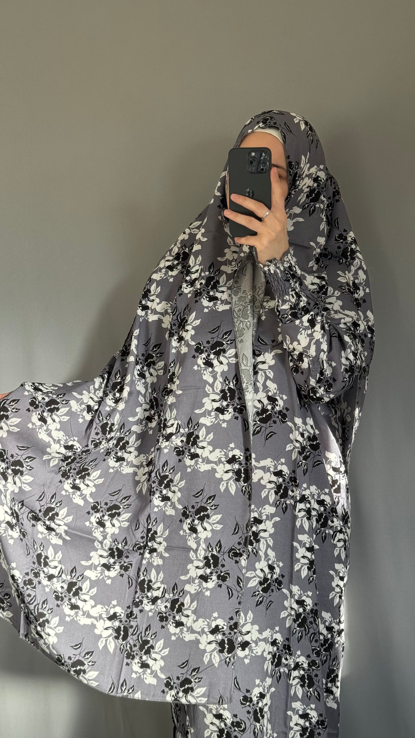 Floral Grey Prayer Dress, Prayer Jilbab, Prayer Abaya, Two Piece Prayer dress muslim, Salah dress, Prayer set, Prayer outfit, Prayer clothes woman, Muslim Prayer dress, Islamic gift