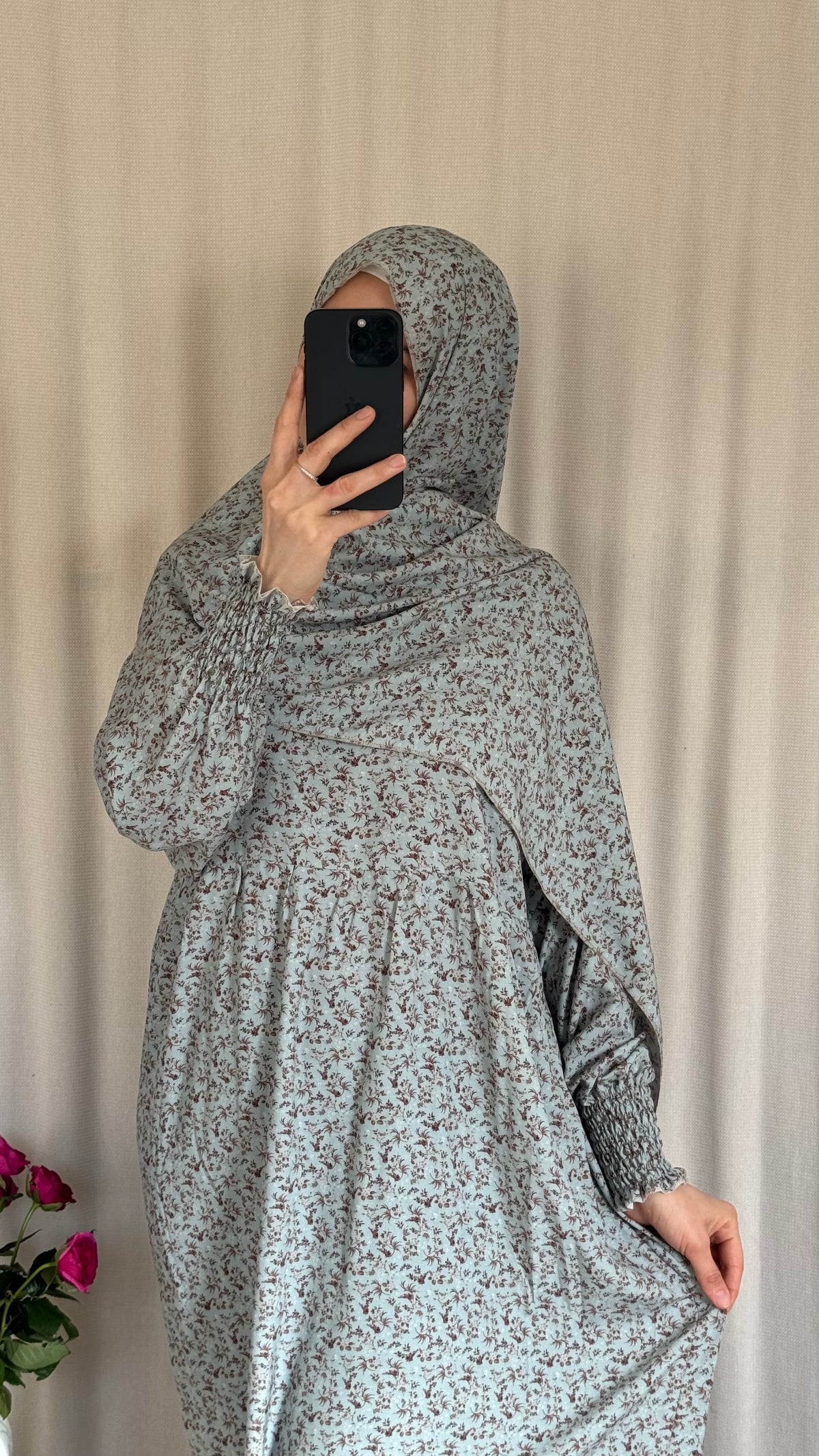 Blue Cotton Prayer Dress - with gathers under chest