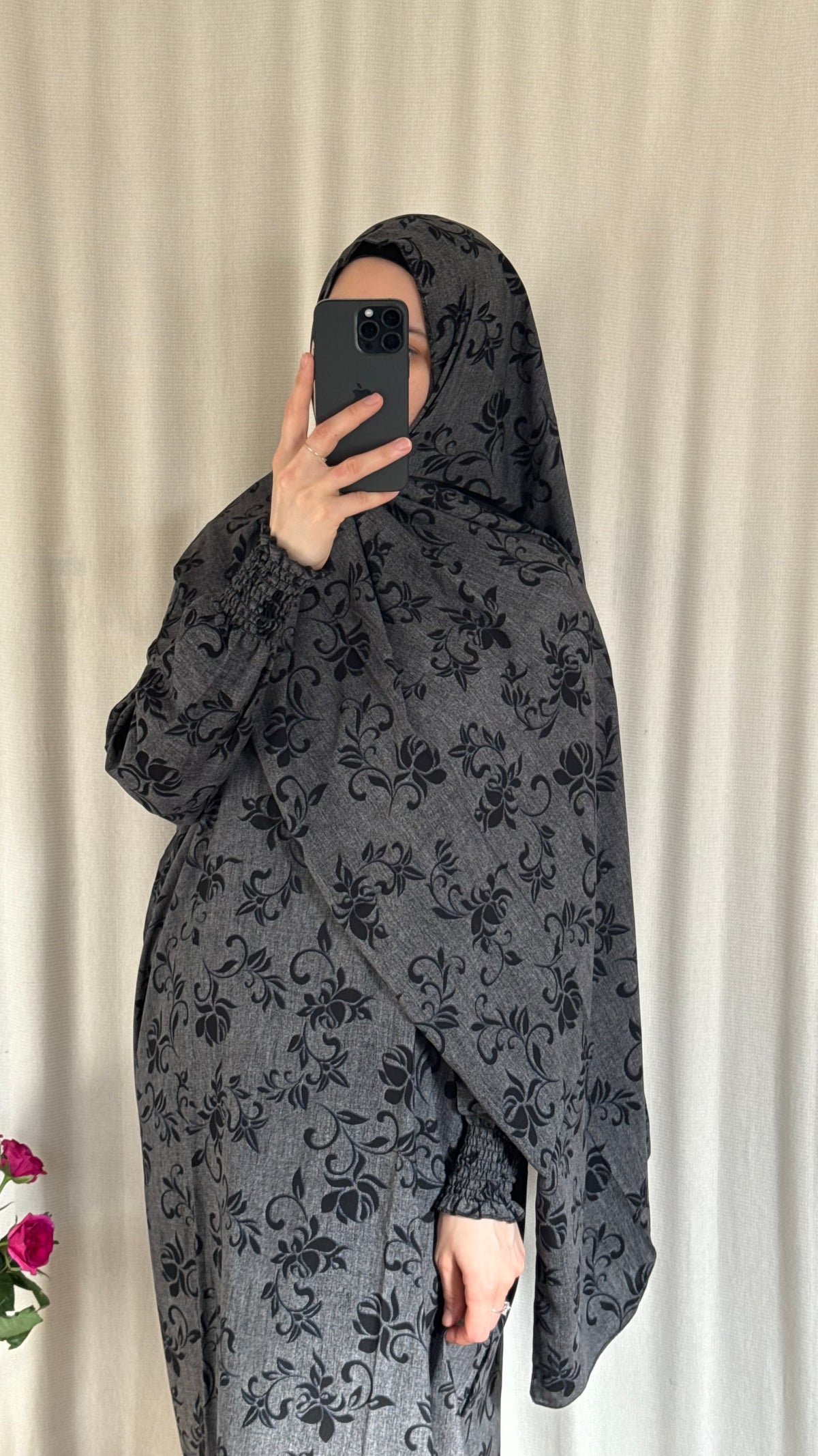 Grey Prayer Dress with Attached and Separate Hijab | Full Coverage Salah Dress for Namaz |
Breathable Cotton Salah Dress in 3 width Size | Lightweight Prayer Abaya