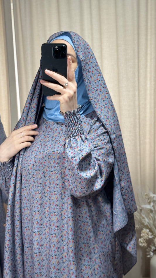 Blue One Piece Prayer dress with Built In Jersey Bonnet, Prayer Abaya with integrated Hijab, Salah dress, Prayer set, Prayer outfit,Prayer clothes for women, Islamic Prayer dress, Ramadan Abaya