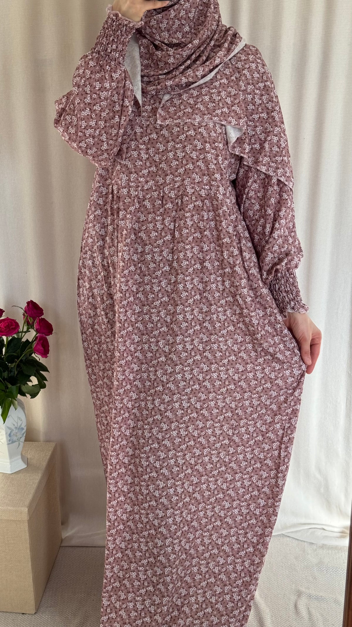 Pink Cotton Prayer Dress - with gathers under chest