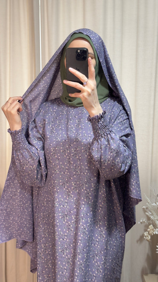 Light Purple One Piece Prayer dress with Built In Jersey Bonnet, Prayer Abaya with integrated Hijab, Salah dress, Prayer set, Prayer outfit,Prayer clothes for women, Islamic Prayer dress, Ramadan Abaya