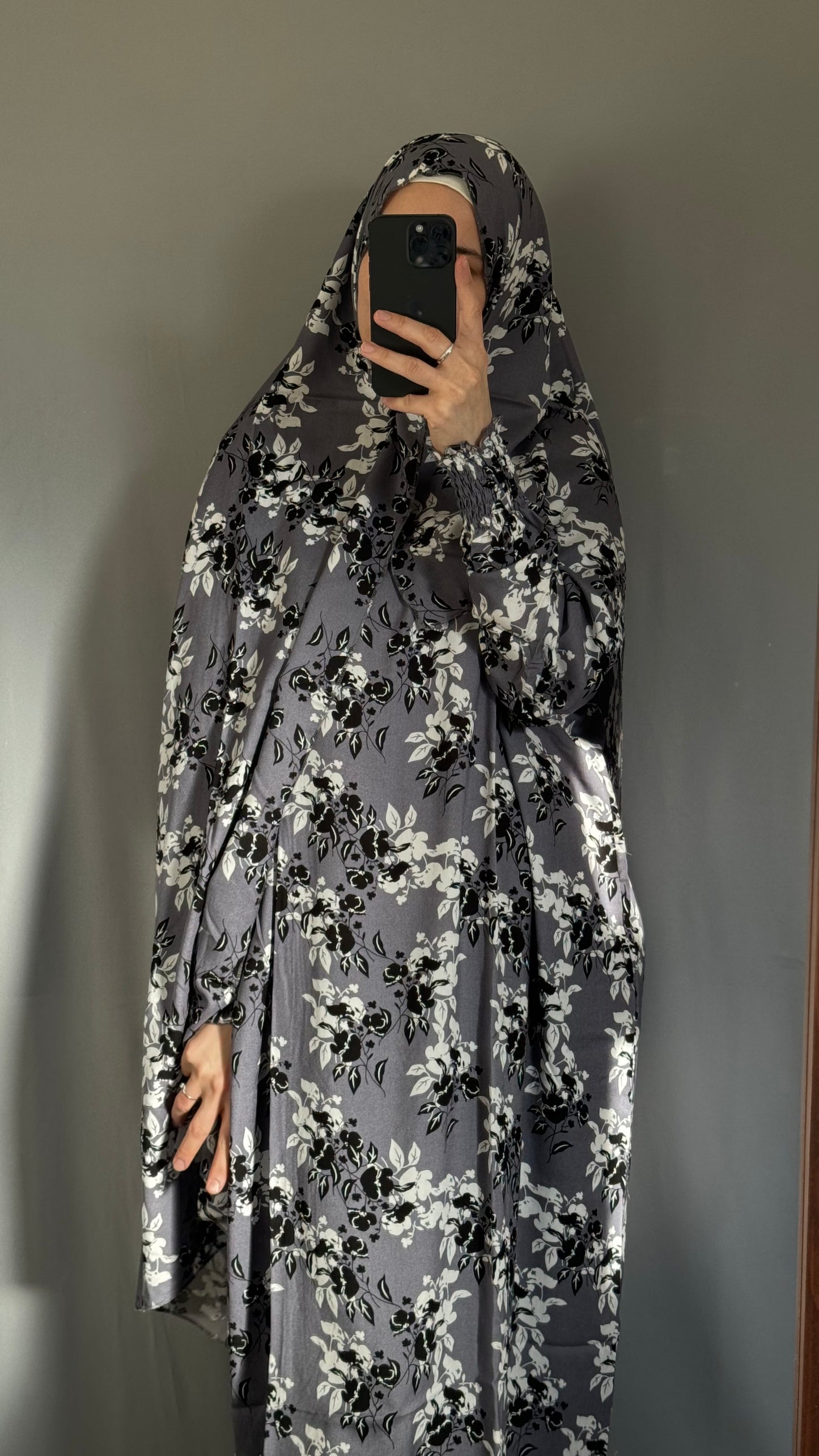 Floral Grey Prayer Dress, Prayer Jilbab, Prayer Abaya, Two Piece Prayer dress muslim, Salah dress, Prayer set, Prayer outfit, Prayer clothes woman, Muslim Prayer dress, Islamic gift