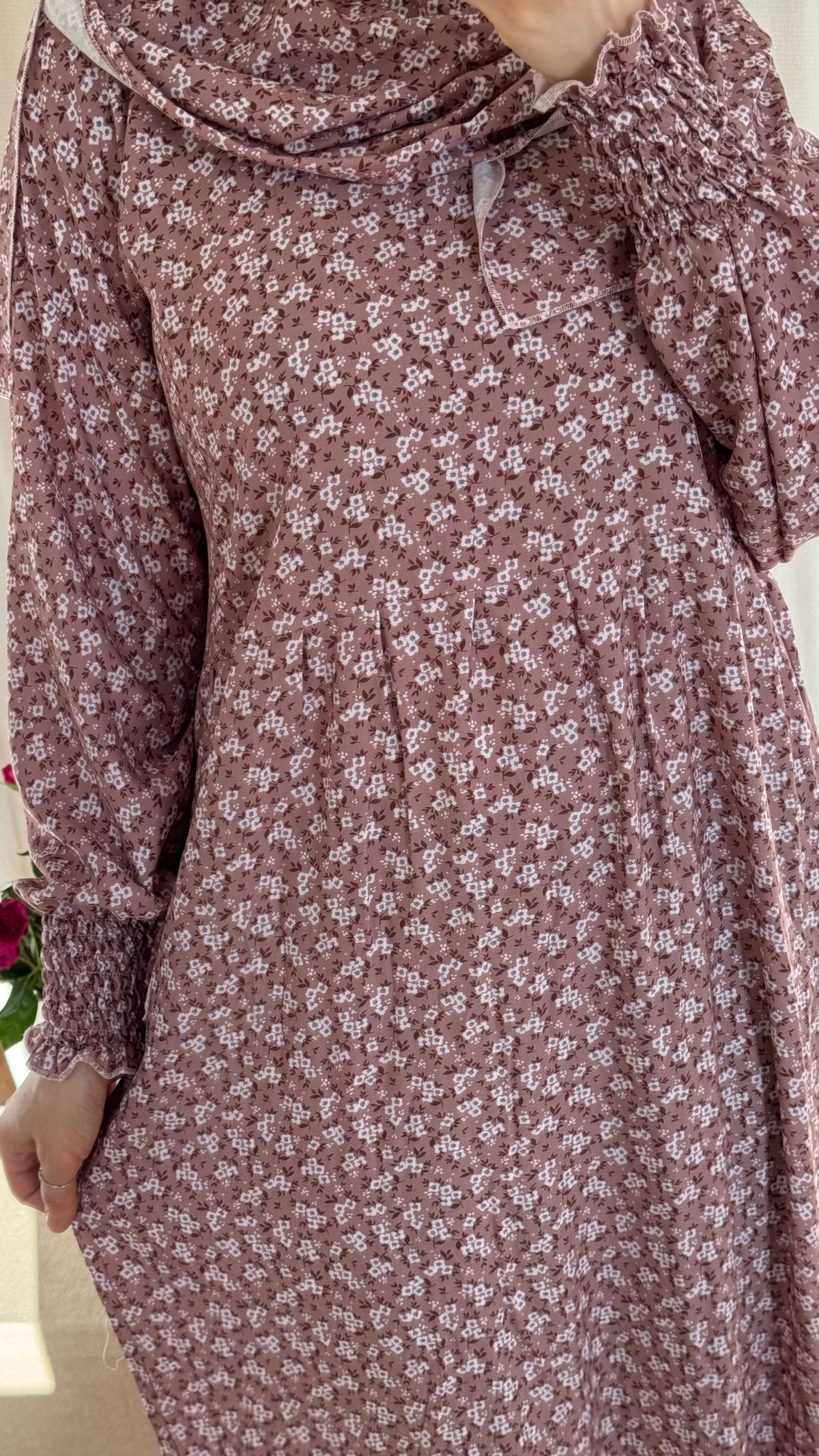 Pink Cotton Prayer Dress - with gathers under chest