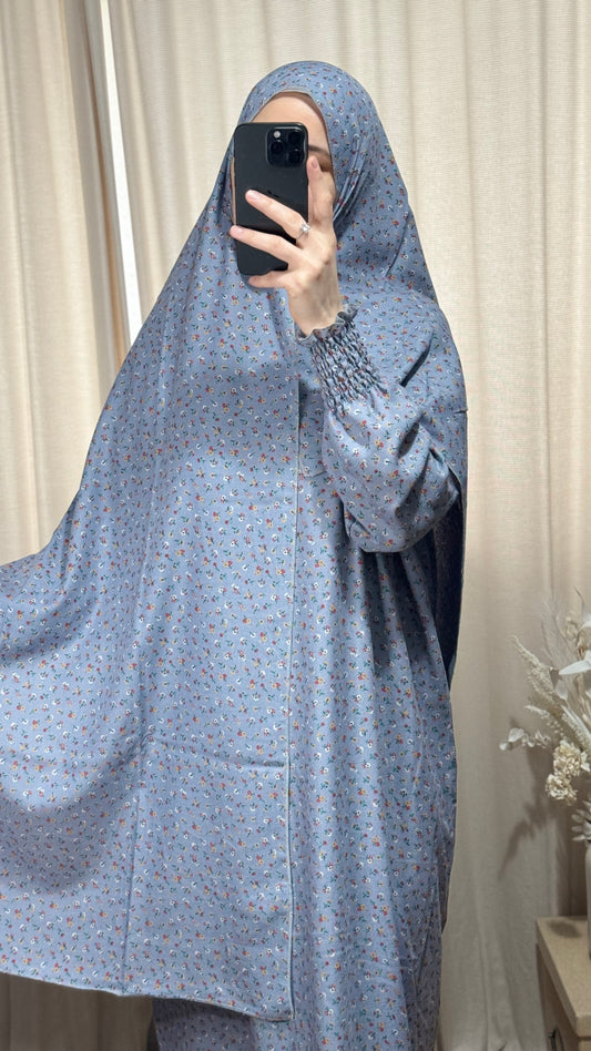 Blue Luxury Two-Piece Muslim Prayer Dress Set – Jilbab, Abaya, Modest Salah Outfit for Women | Islamic Gift Idea, Ramadan Dress, Ihram