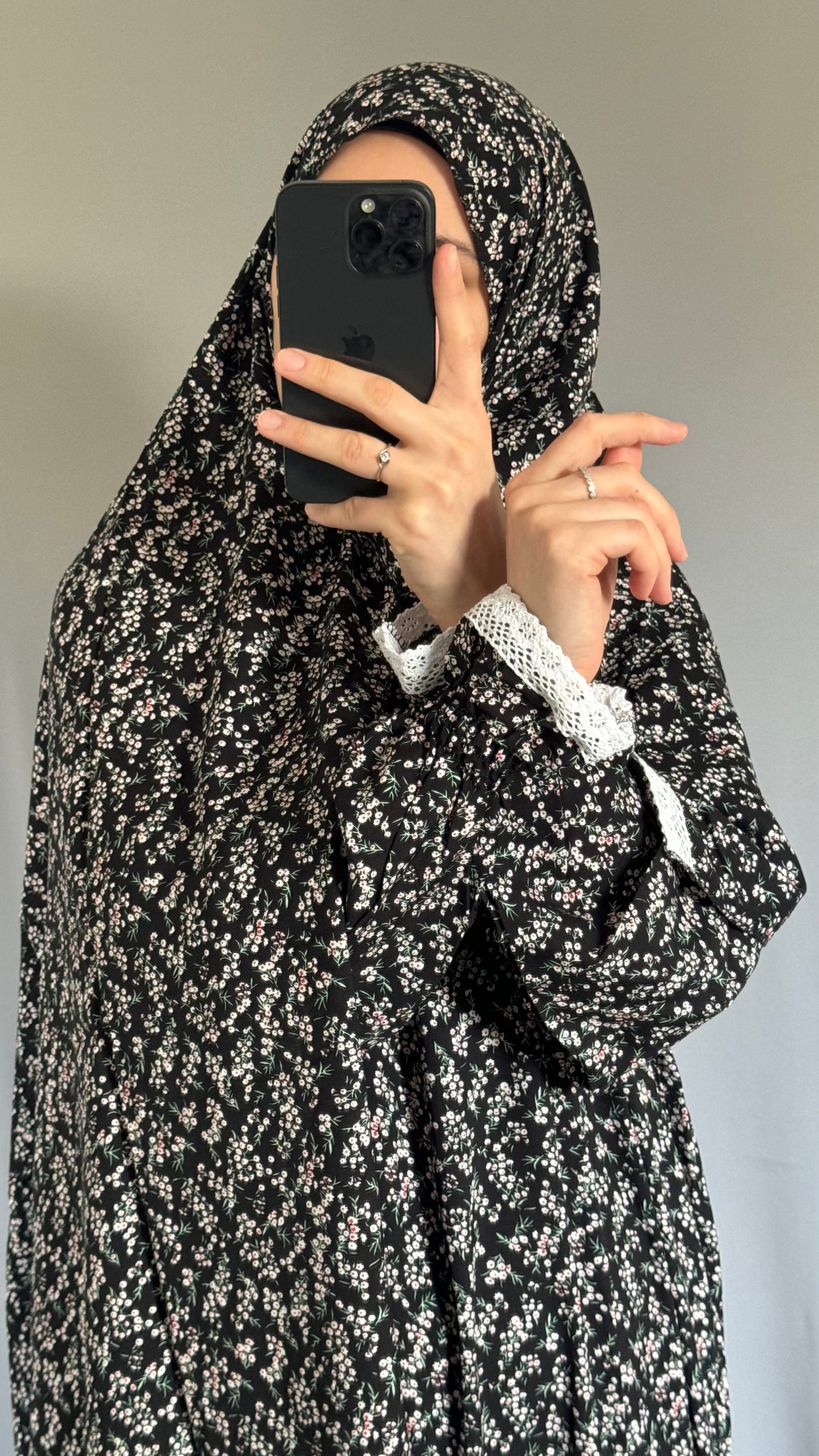 Floral Black Cotton Prayer Dress, Prayer clothes for women, Islamic Prayer dress, Prayer Outfit, Prayer Set, Prayer Hijab, Salah dress, Islamic Gift, Muslim clothing, Prayer abaya