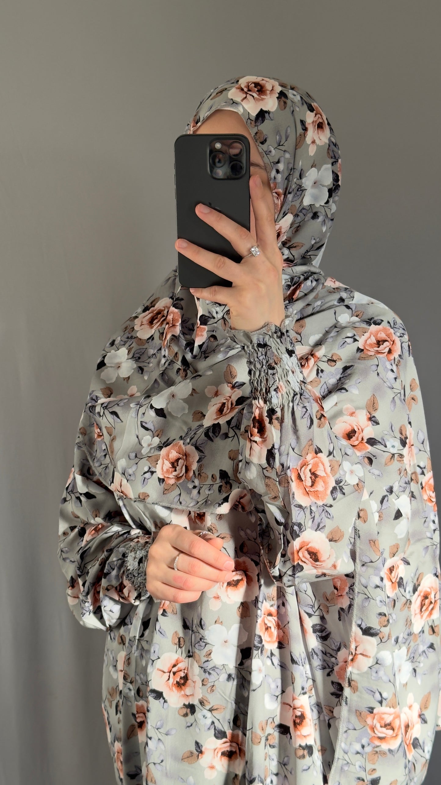 Floral Grey Prayer Dress / Overhead Abaya / Prayer Abaya Set / Prayer Dress for Woman / Prayer Clothes Muslim / Prayer Gown / Prayer Outfit/ Salah Dress / Namaz Dress / Ramadan Abaya / Eid Gift
