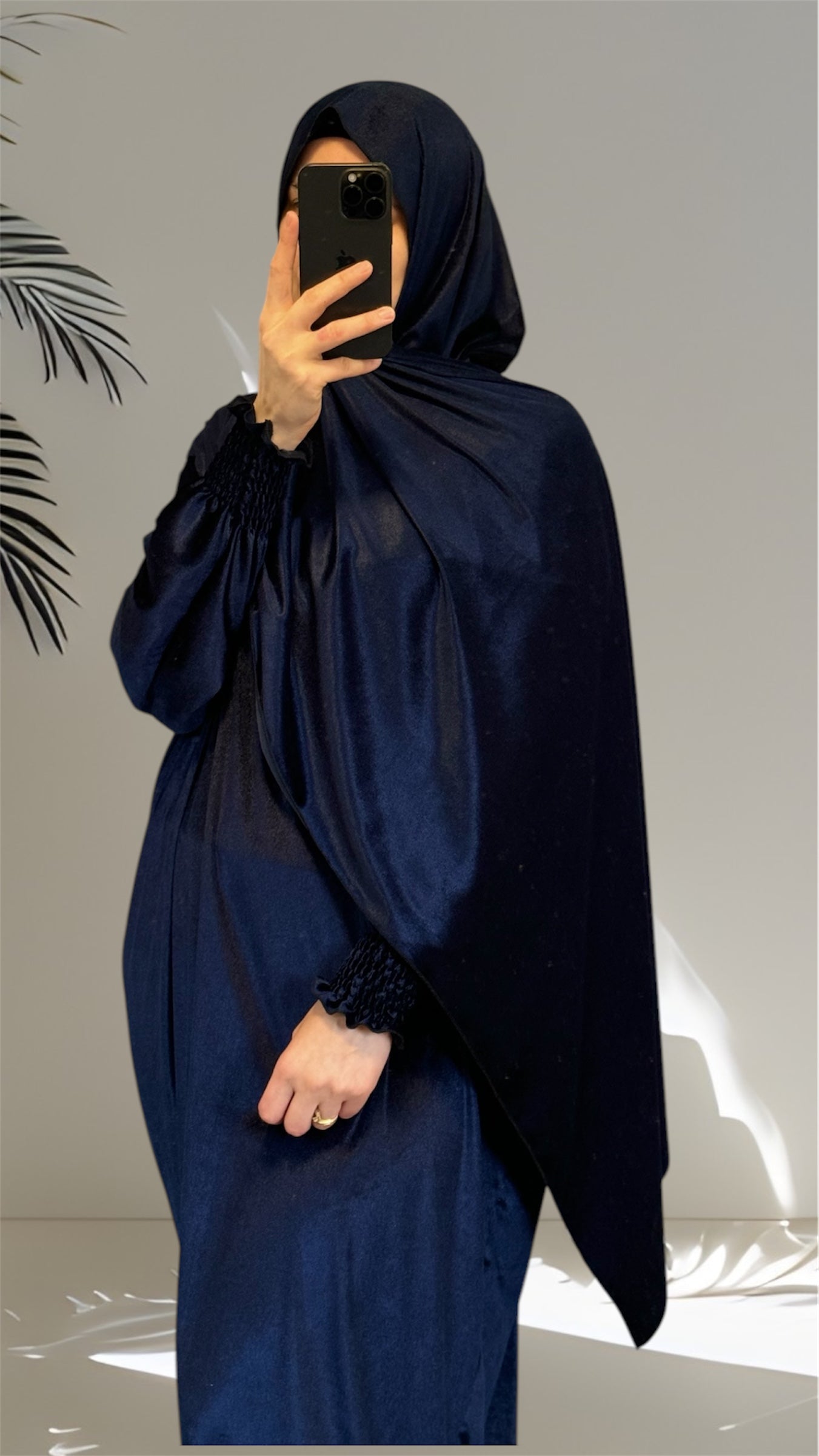 Navy Blue Grey Luxury Velvet Warm Grey Prayer Dress, Prayer clothes for women, Islamic Prayer dress, Prayer Outfit, Prayer Set, Prayer Hijab, Salah dress, Islamic Gift, Muslim clothing, Prayer abaya