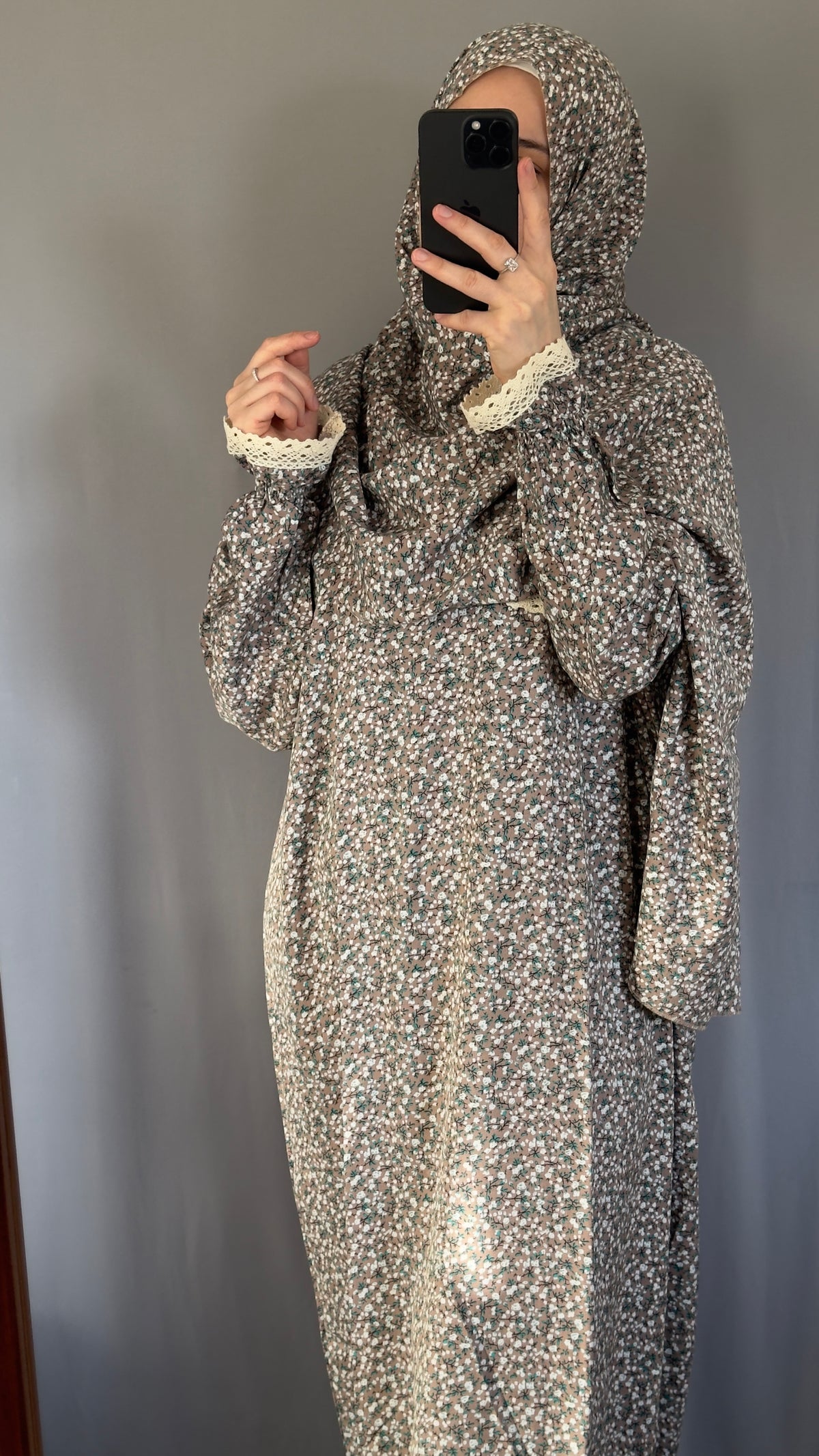 Floral Beige Cotton Prayer Dress, Prayer clothes for women, Islamic Prayer dress, Prayer Outfit, Prayer Set, Prayer Hijab, Salah dress, Islamic Gift, Muslim clothing, Prayer abaya, Ramadan Dress