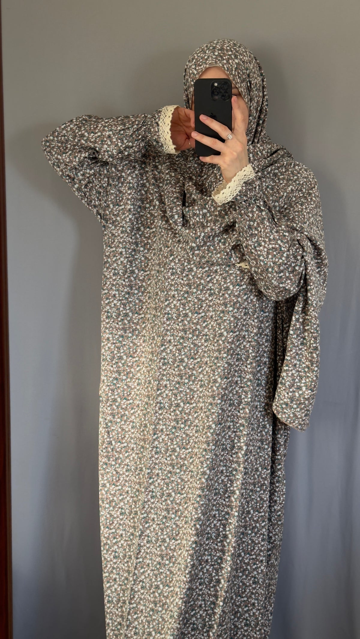 Floral Beige Cotton Prayer Dress, Prayer clothes for women, Islamic Prayer dress, Prayer Outfit, Prayer Set, Prayer Hijab, Salah dress, Islamic Gift, Muslim clothing, Prayer abaya, Ramadan Dress