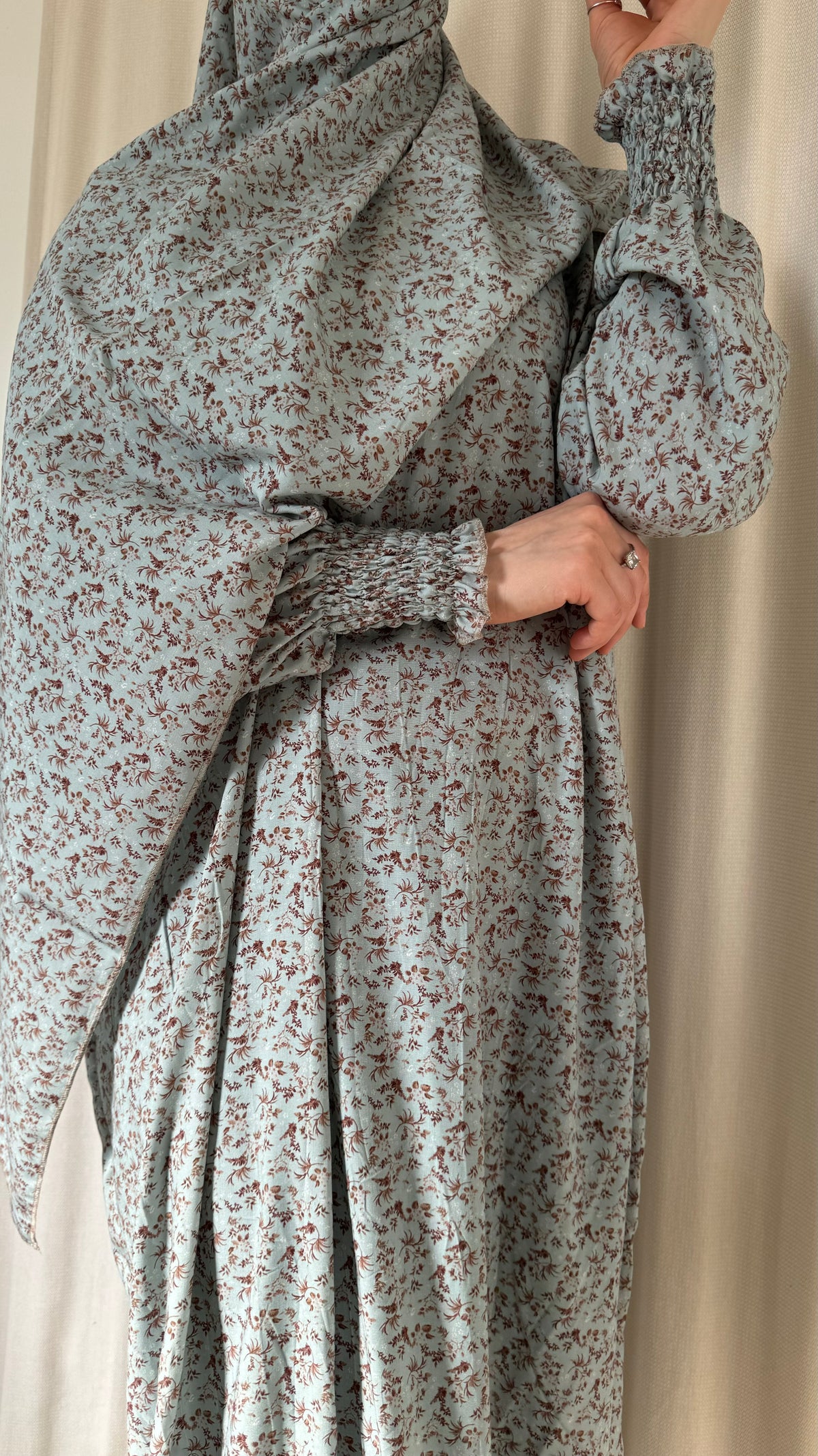 Blue Prayer Dress with Attached and Separate Hijab | Full Coverage Salah Dress for Namaz |
Breathable Cotton Salah Dress in 3 width Size | Islamic Prayer Clothes