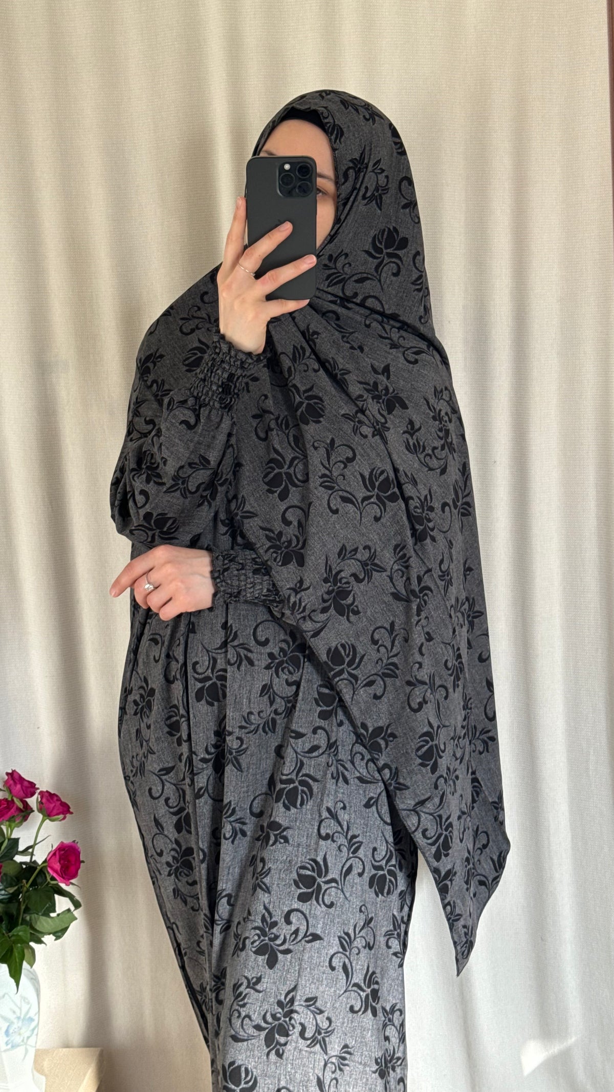 Grey Prayer Dress with Attached and Separate Hijab | Full Coverage Salah Dress for Namaz |
Breathable Cotton Salah Dress in 3 width Size | Lightweight Prayer Abaya