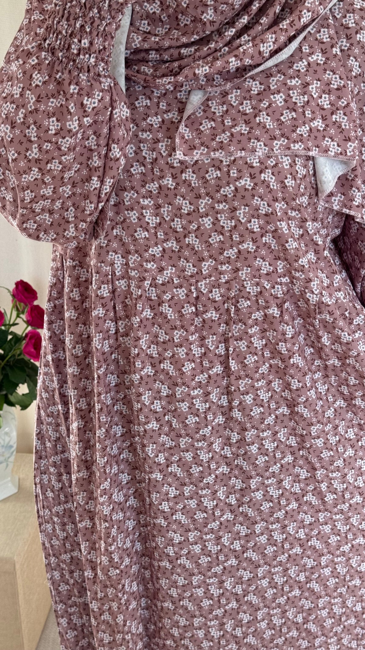 Pink Cotton Prayer Dress - with gathers under chest