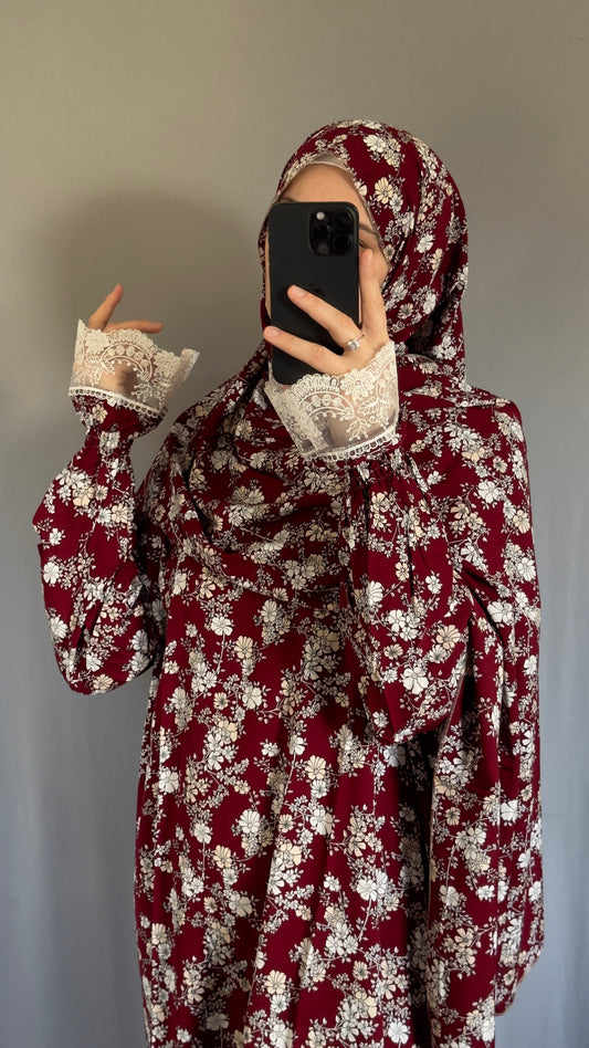 Burgundy Cotton Prayer Dress, Prayer clothes for women, Islamic Prayer dress, Prayer Outfit, Prayer Set, Prayer Hijab, Salah dress, Islamic Gift, Muslim clothing, Prayer abaya