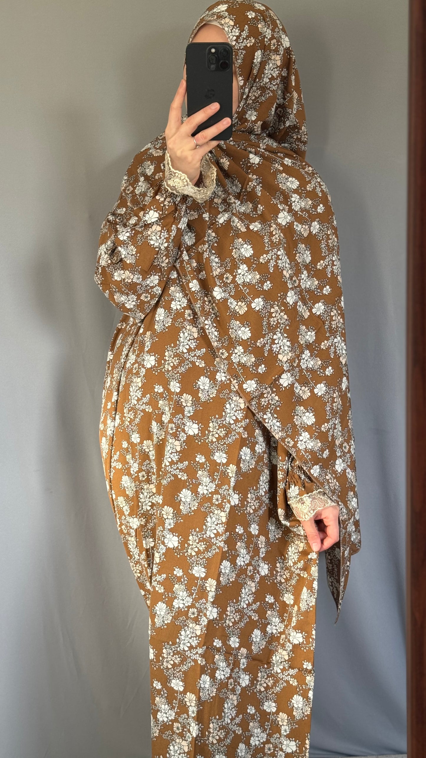 Floral Mustard Prayer Dress / Overhead Abaya / Prayer Abaya Set / Prayer Dress for Woman / Prayer Clothes Muslim / Prayer Gown / Prayer Outfit/ Salah Dress / Namaz Dress