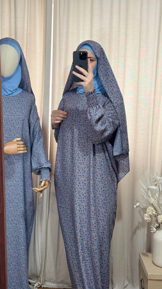 Blue One Piece Prayer dress with Built In Jersey Bonnet, Prayer Abaya with integrated Hijab, Salah dress, Prayer set, Prayer outfit,Prayer clothes for women, Islamic Prayer dress, Ramadan Abaya