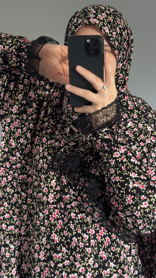 Elegant Floral Prayer Dress – Modest Islamic Wear for Women - Breathable Cotton Salah Dress - Modest Prayer Dress for Women - Ramadan Floral Abaya - Prayer Set
