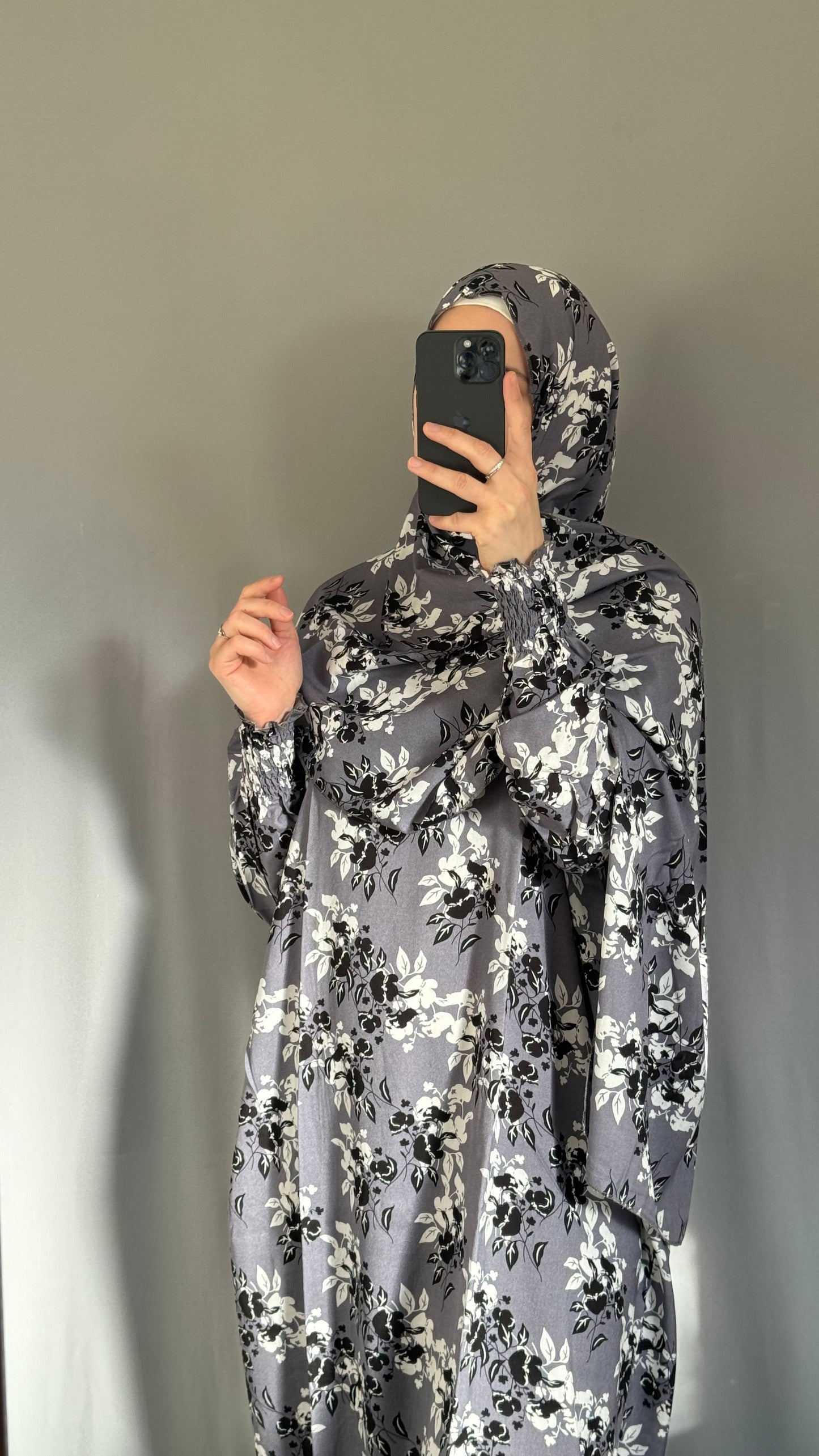 Floral Grey Prayer Dress, Prayer Jilbab, Prayer Abaya, Two Piece Prayer dress muslim, Salah dress, Prayer set, Prayer outfit, Prayer clothes woman, Muslim Prayer dress, Islamic gift