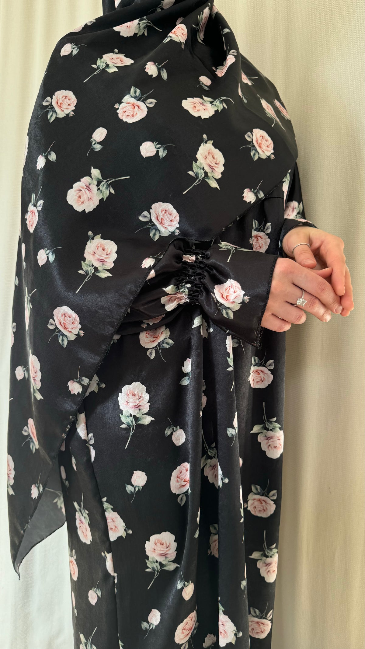 Floral Silk Abaya - Elegant Full-Length Modest Prayer Dress | Soft Lightweight Islamic Prayer Wear