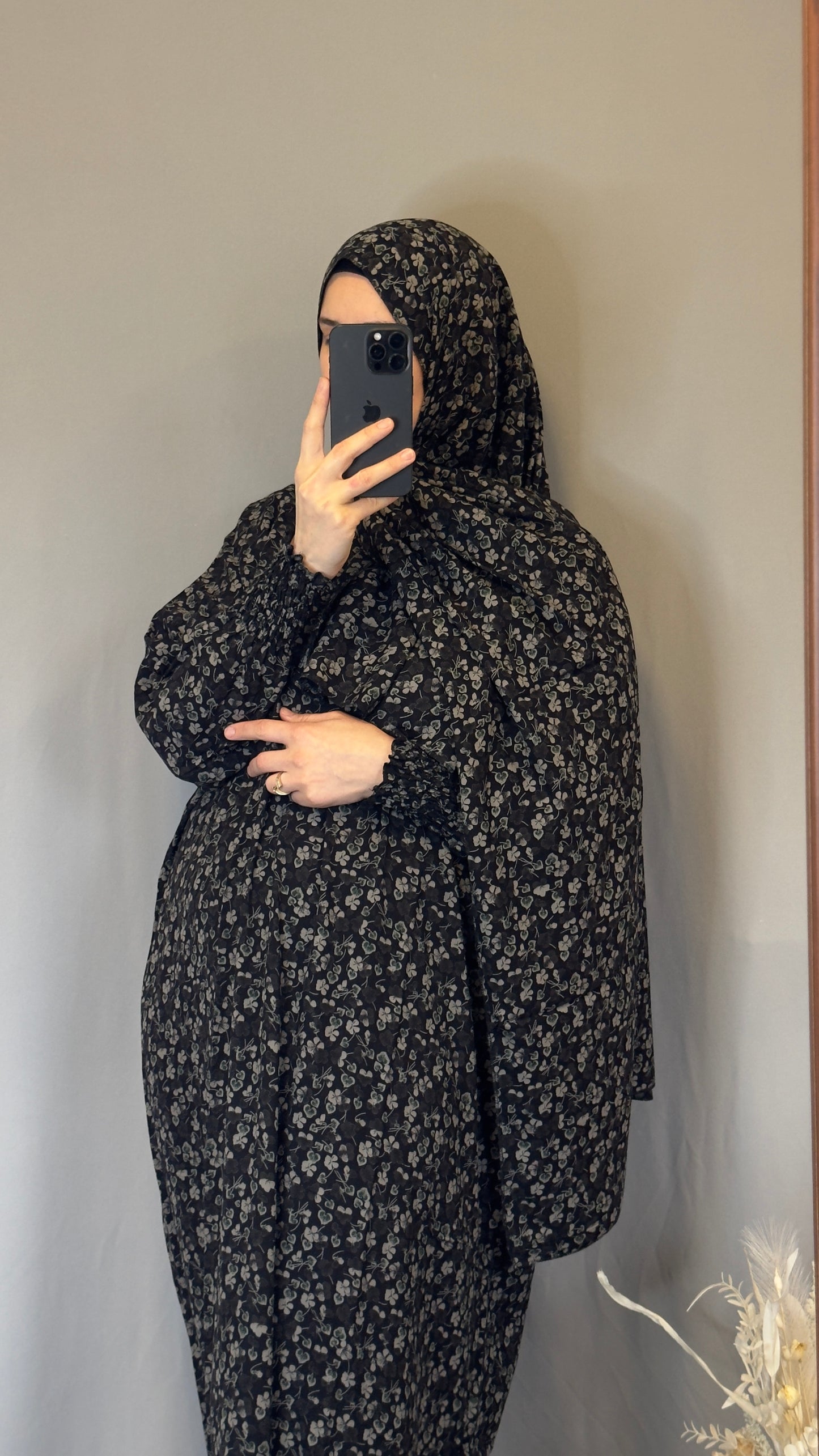 Black with grey Prayer Dress, Umrah Dress, Prayer Outfit, Maxi Dress, Khimar, Islamic Dress, Prayer Abaya, Prayer set, Islamic gift, Hajj Dress, Prayer Hijab