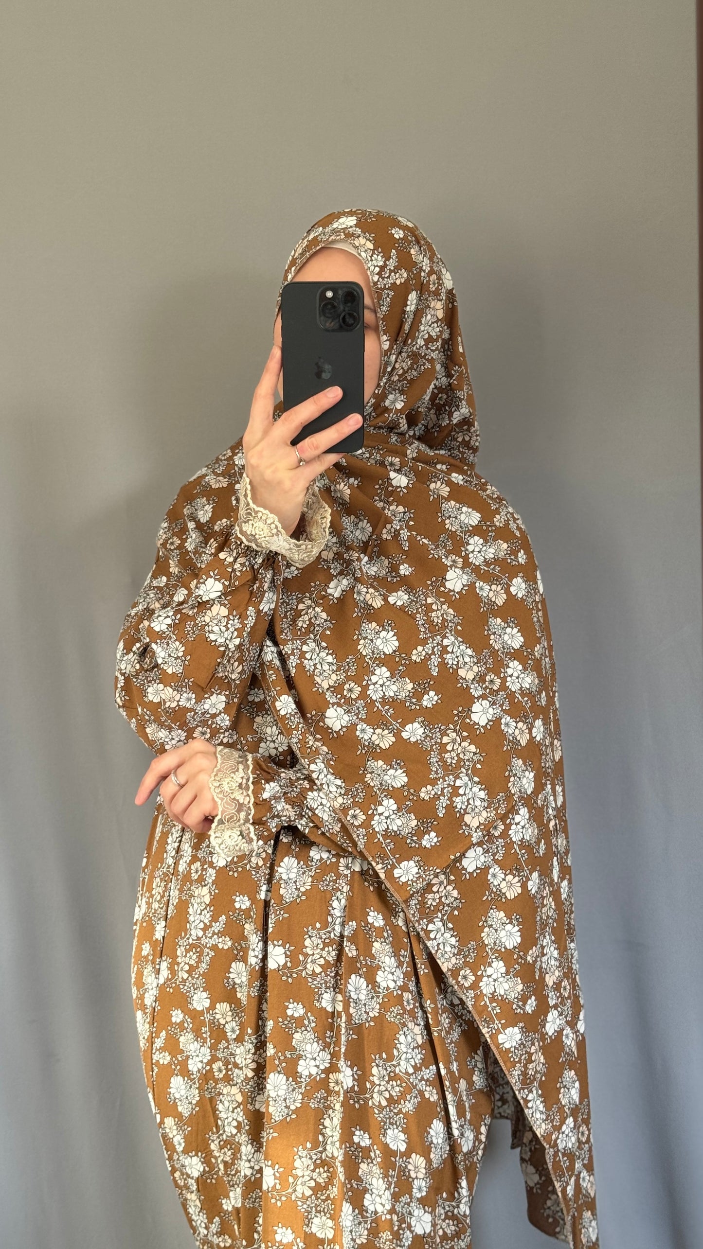 Floral Mustard Prayer Dress / Overhead Abaya / Prayer Abaya Set / Prayer Dress for Woman / Prayer Clothes Muslim / Prayer Gown / Prayer Outfit/ Salah Dress / Namaz Dress