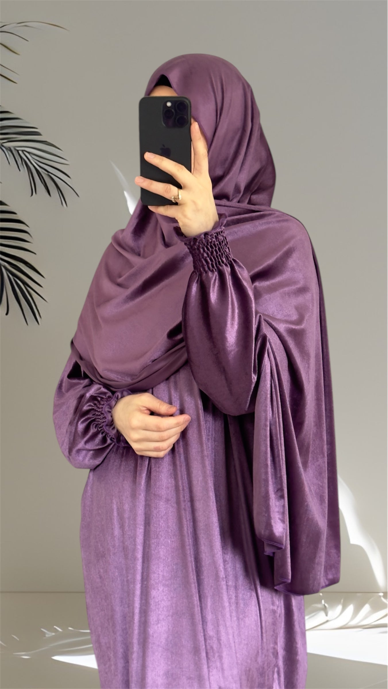 Purple Velvet Warm Grey Prayer Dress, Prayer clothes for women, Islamic Prayer dress, Prayer Outfit, Prayer Set, Prayer Hijab, Salah dress, Islamic Gift, Muslim clothing, Prayer abaya