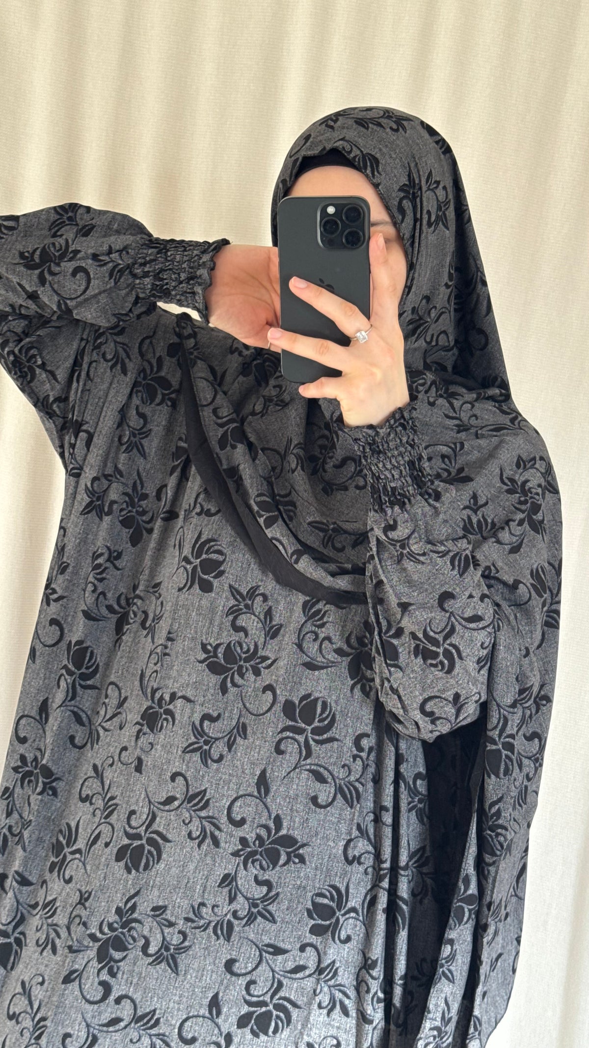 Grey Prayer Dress with Attached and Separate Hijab | Full Coverage Salah Dress for Namaz |
Breathable Cotton Salah Dress in 3 width Size | Lightweight Prayer Abaya
