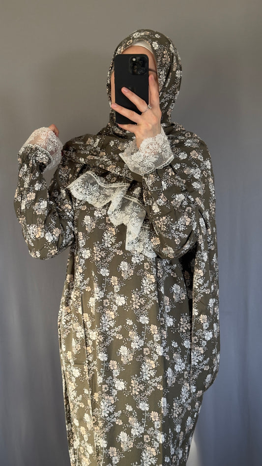 Olive Green Cotton Prayer Dress, Prayer clothes for women, Islamic Prayer dress, Prayer Outfit, Prayer Set, Prayer Hijab, Salah dress, Islamic Gift, Muslim clothing, Prayer abaya