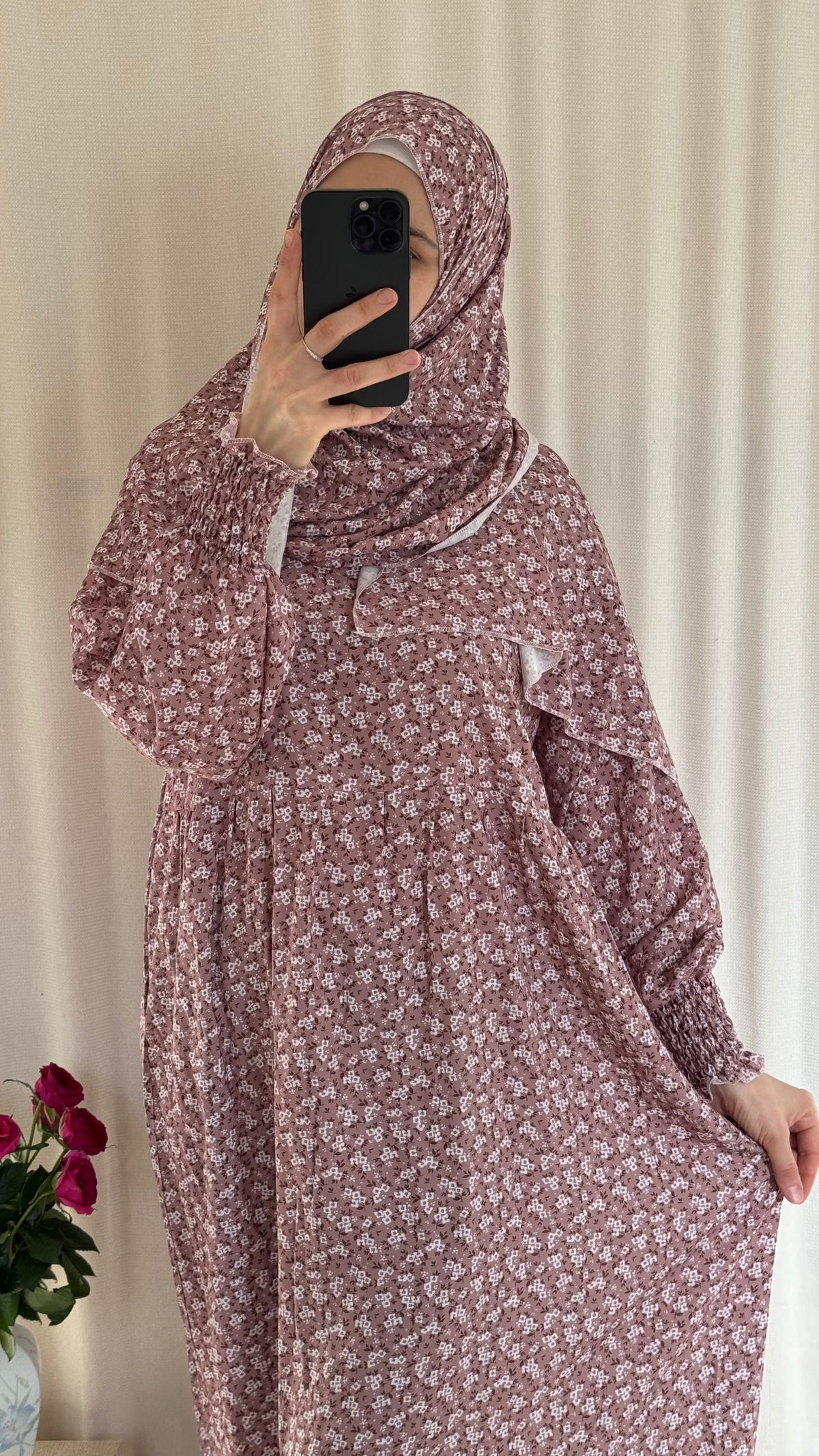 Pink Cotton Prayer Dress - with gathers under chest