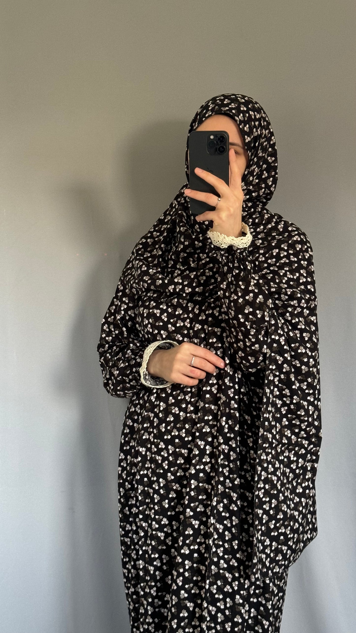 Floral Black Prayer Dress / Overhead Abaya / Prayer Abaya Set / Prayer Dress for Woman / Prayer Clothes Muslim / Prayer Gown / Prayer Outfit/ Salah Dress / Namaz Dress