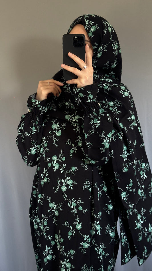 Black Luxury Two-Piece Muslim Prayer Dress Set – Jilbab, Abaya, Modest Salah Outfit for Women | Islamic Gift Idea