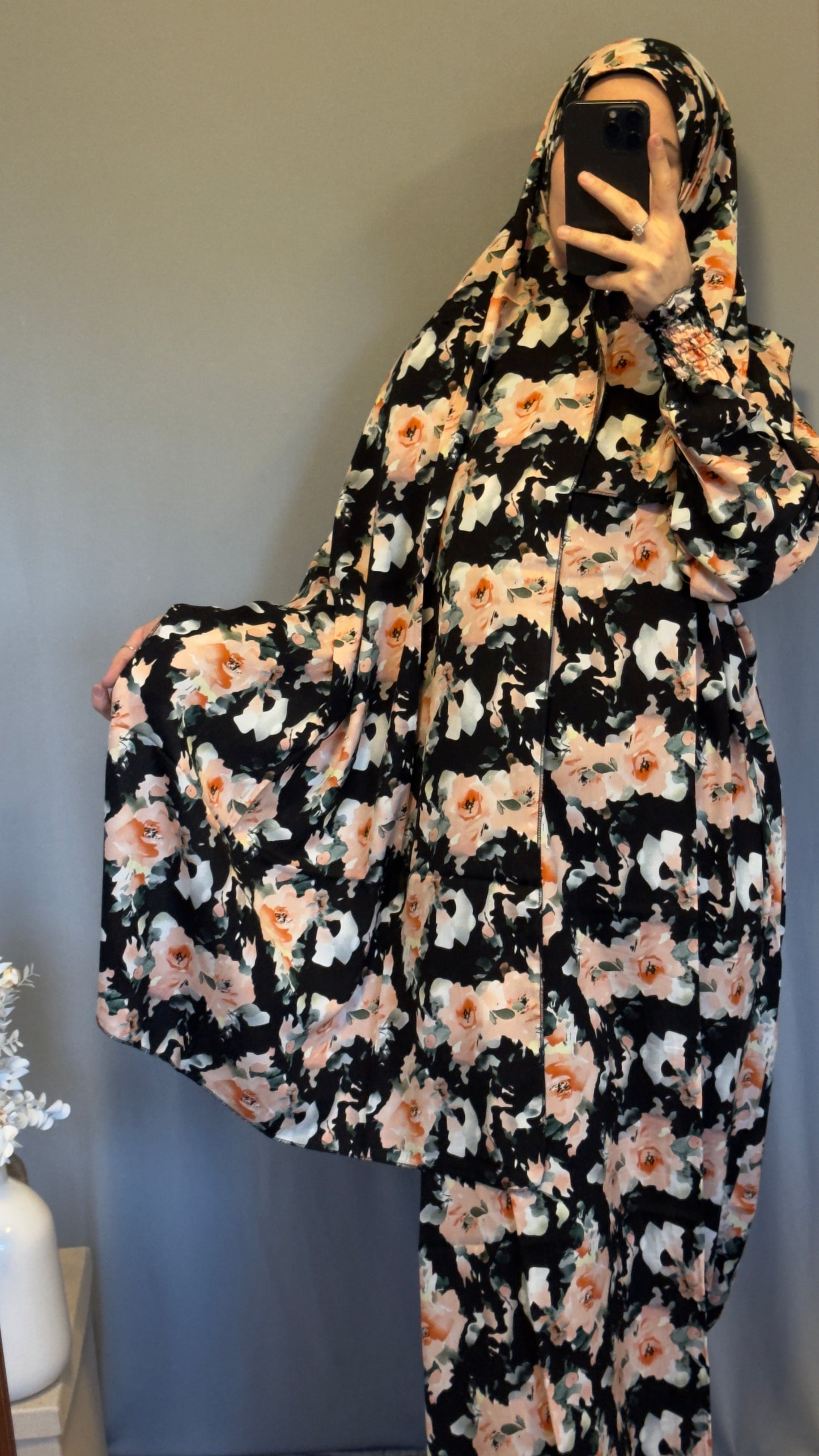 Elegant Floral Prayer Dress – Modest Islamic Wear for Women - Breathable Cotton Salah Dress - Modest Prayer Dress for Women - Ramadan Floral Abaya - Prayer Set