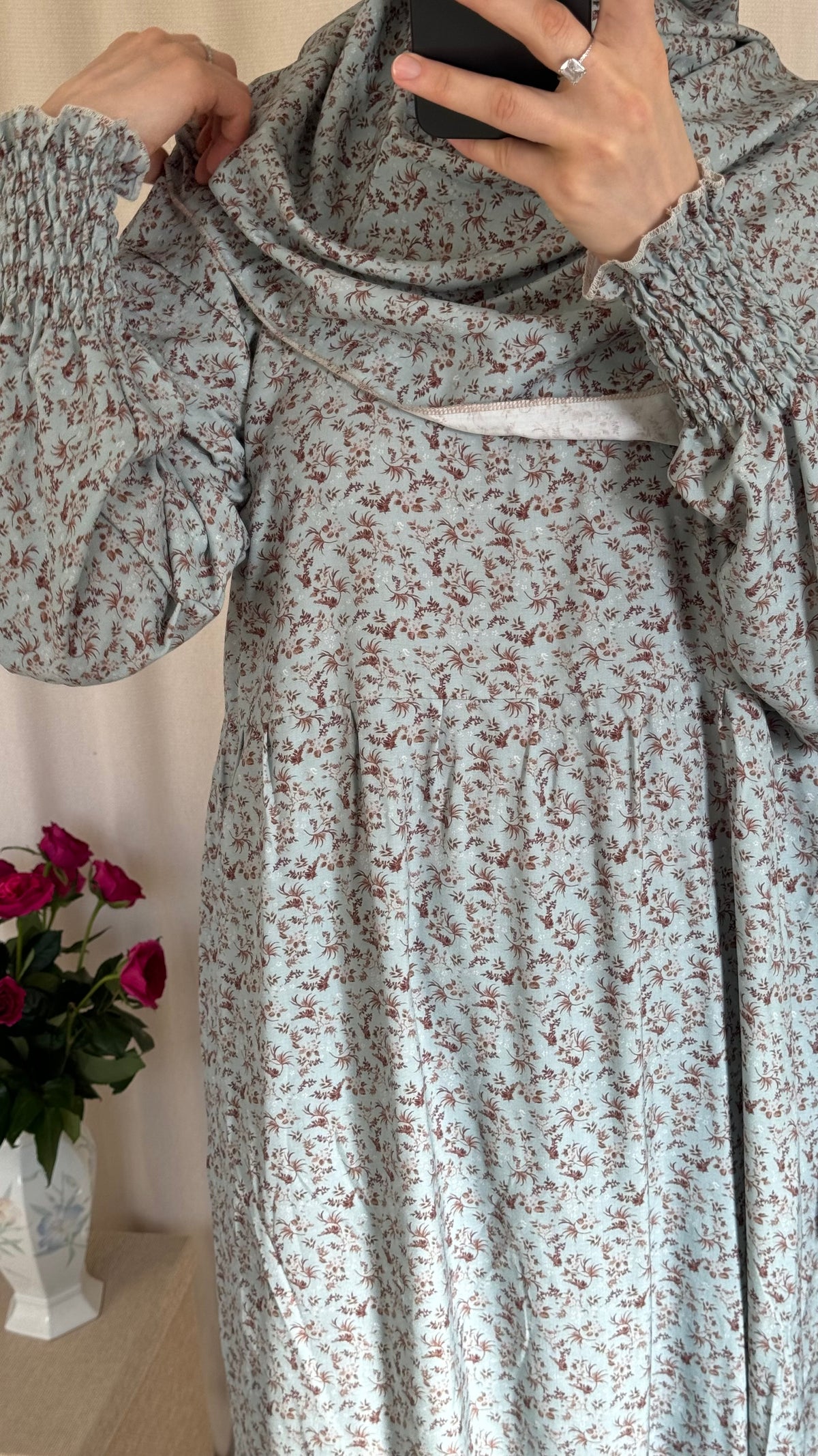 Blue Cotton Prayer Dress - with gathers under chest