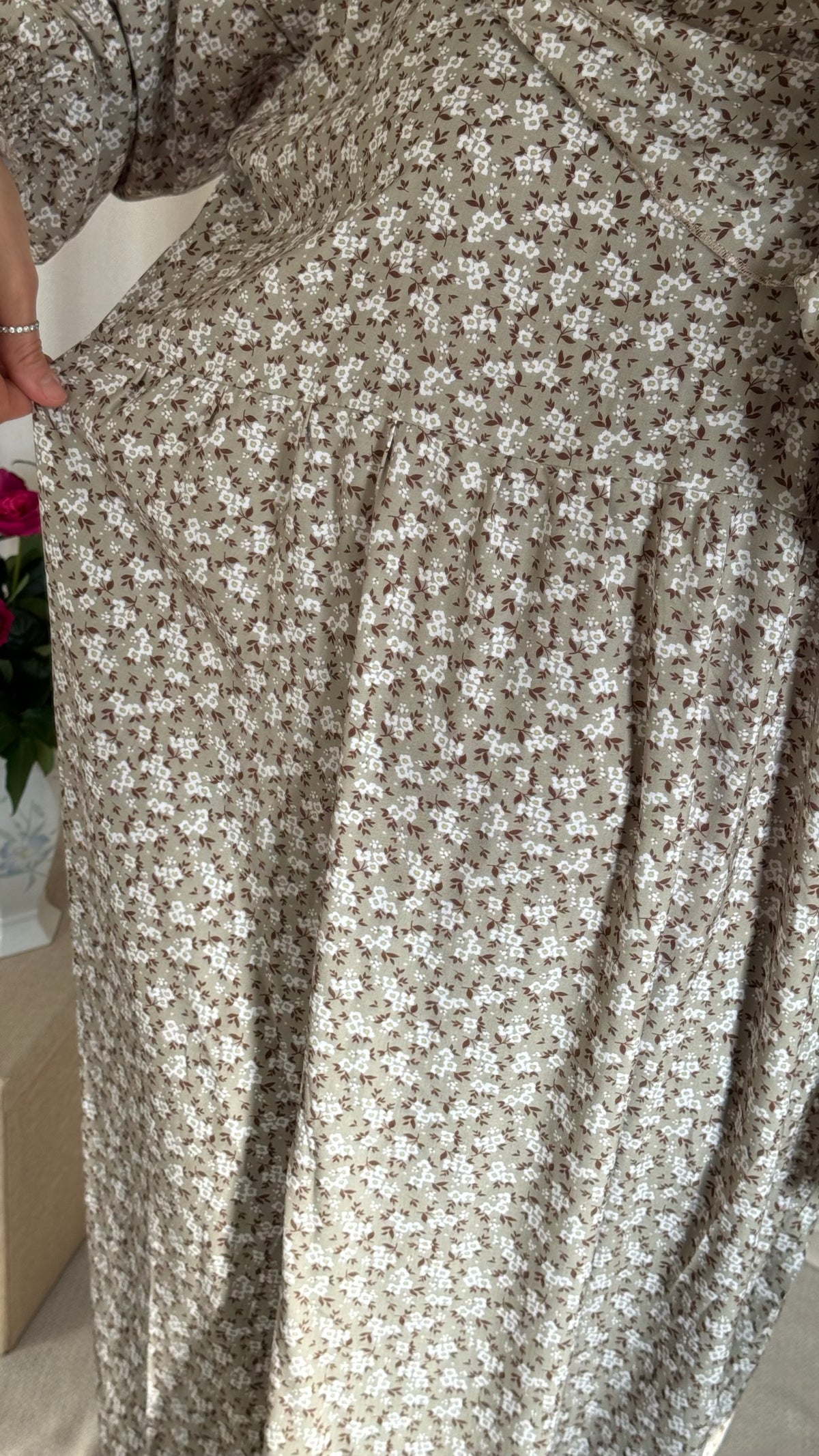 Green Cotton Prayer Dress - with gathers under chest