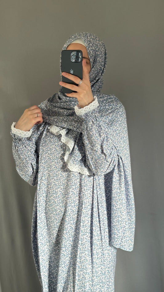 Blue Prayer Dress / Prayer Abaya / muslim one piece prayer garment / Modest prayer outfit / Travel-friendly prayer dress / One-size prayer garmen / Hijab-friendly dress for prayer / Prayer Dress with attached Hijab / Salah clothes
