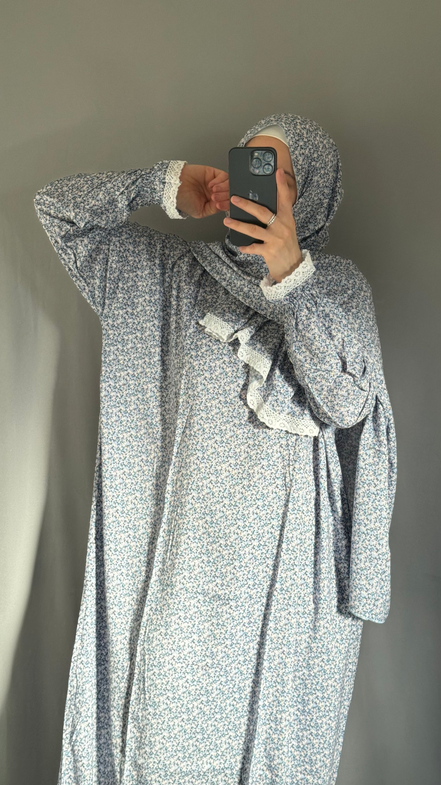 Blue Prayer Dress / Prayer Abaya / muslim one piece prayer garment / Modest prayer outfit / Travel-friendly prayer dress / One-size prayer garmen / Hijab-friendly dress for prayer / Prayer Dress with attached Hijab / Salah clothes