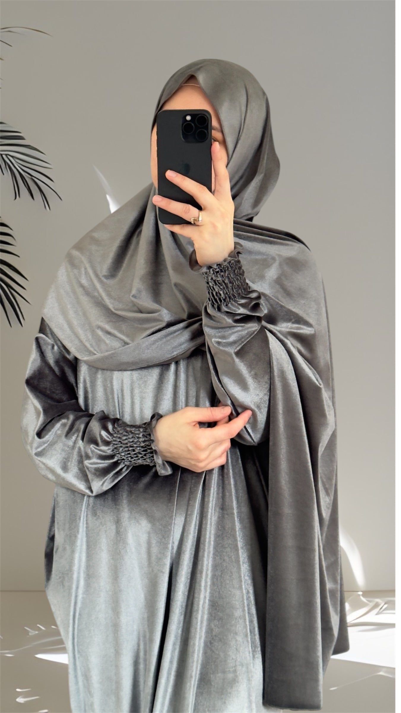 Grey Luxury Velvet Warm Grey Prayer Dress, Prayer clothes for women, Islamic Prayer dress, Prayer Outfit, Prayer Set, Prayer Hijab, Salah dress, Islamic Gift, Muslim clothing, Prayer abaya