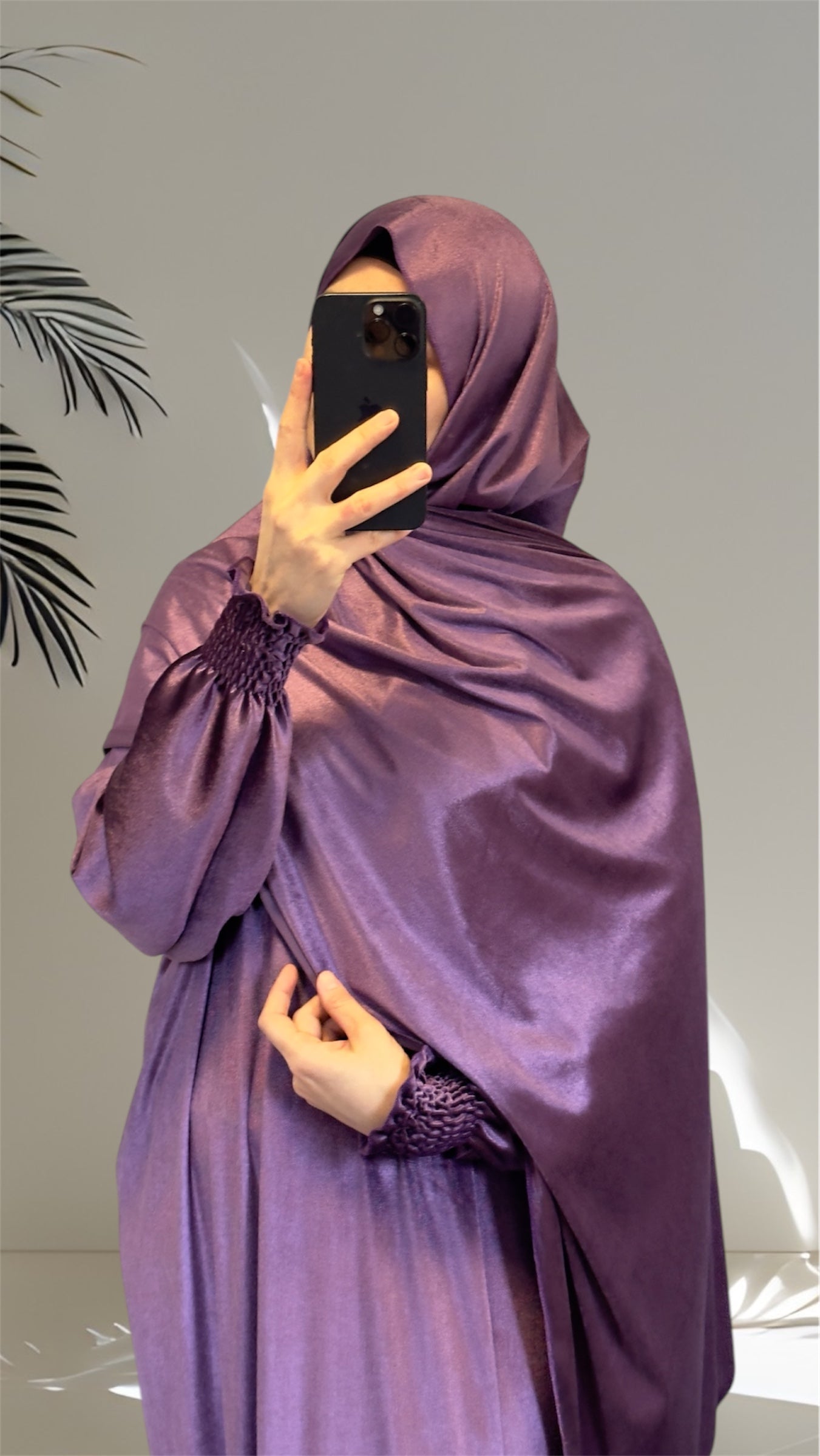 Purple Velvet Warm Grey Prayer Dress, Prayer clothes for women, Islamic Prayer dress, Prayer Outfit, Prayer Set, Prayer Hijab, Salah dress, Islamic Gift, Muslim clothing, Prayer abaya