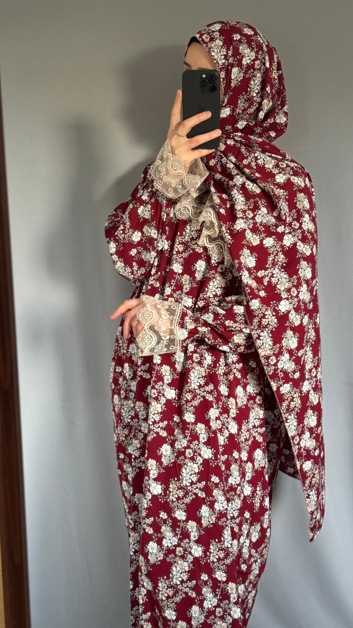 Burgundy Cotton Prayer Dress, Prayer clothes for women, Islamic Prayer dress, Prayer Outfit, Prayer Set, Prayer Hijab, Salah dress, Islamic Gift, Muslim clothing, Prayer abaya