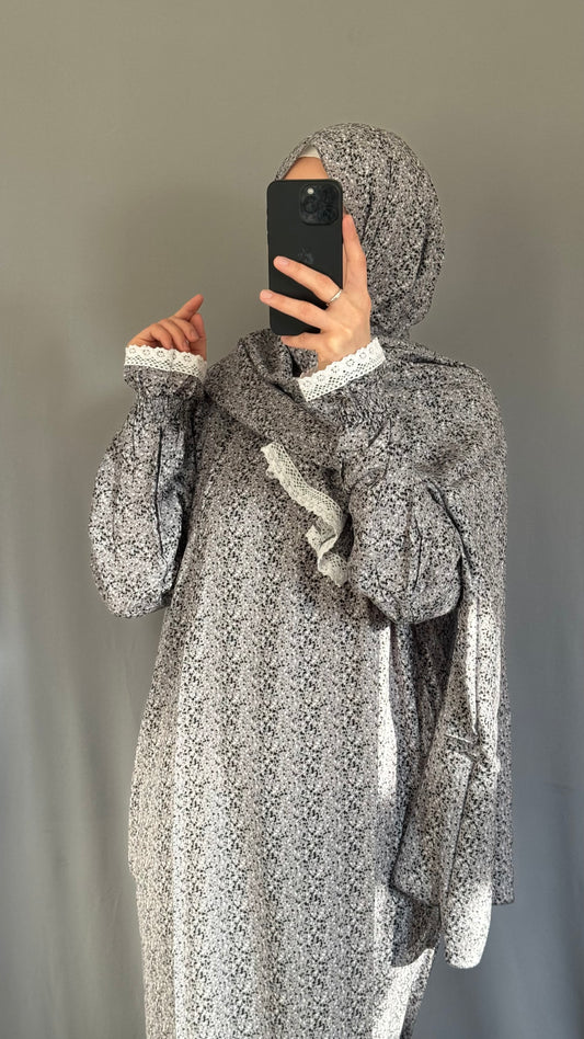 Grey Cotton prayer dress / Modest prayer outfit / Travel-friendly prayer dress / One-size prayer garmen / Hijab-friendly dress for prayer / Prayer Dress with attached Hijab / Prayer Set