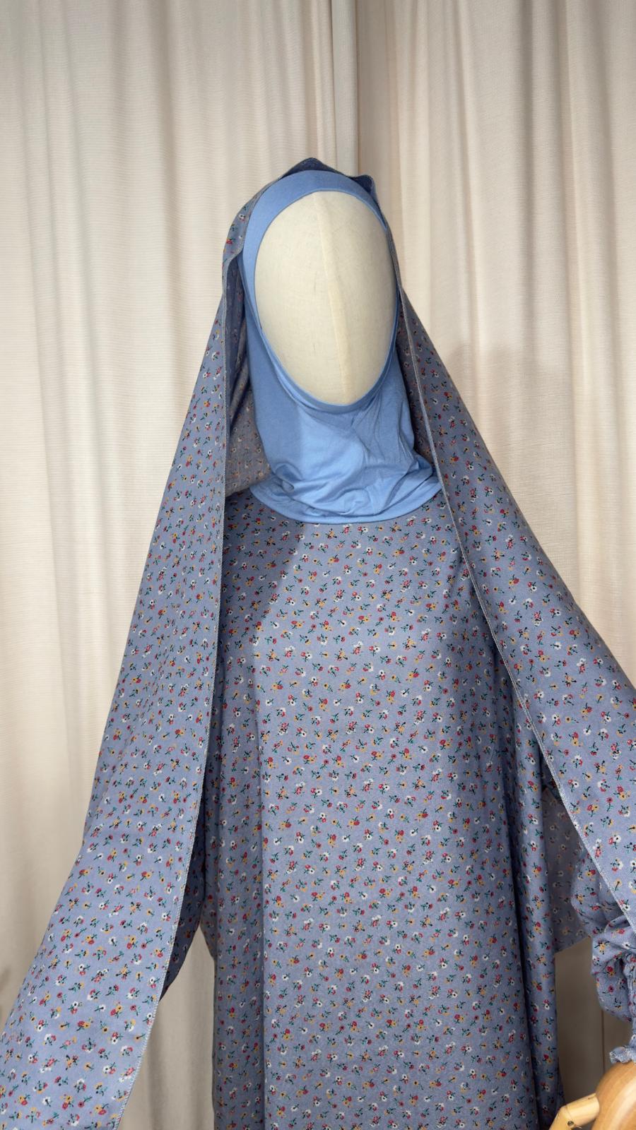 Light Blue One Piece Prayer dress with Built In Jersey Bonnet, Prayer Abaya with integrated Hijab, Salah dress, Prayer set, Prayer outfit,Prayer clothes for women, Islamic Prayer dress, Ramadan Abaya