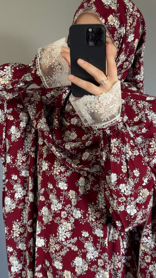 Burgundy Cotton Prayer Dress, Prayer clothes for women, Islamic Prayer dress, Prayer Outfit, Prayer Set, Prayer Hijab, Salah dress, Islamic Gift, Muslim clothing, Prayer abaya