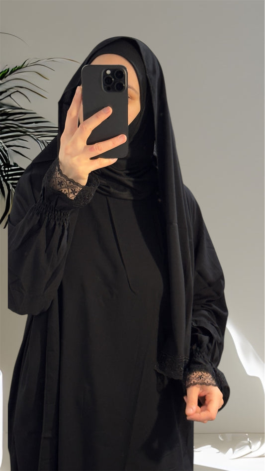 Black One Piece Prayer dress with Built In Jersey Bonnet, Prayer Abaya with integrated Hijab, Salah dress, Prayer set, Prayer outfit,Prayer clothes for women, Islamic Prayer dress, Ramadan Abaya