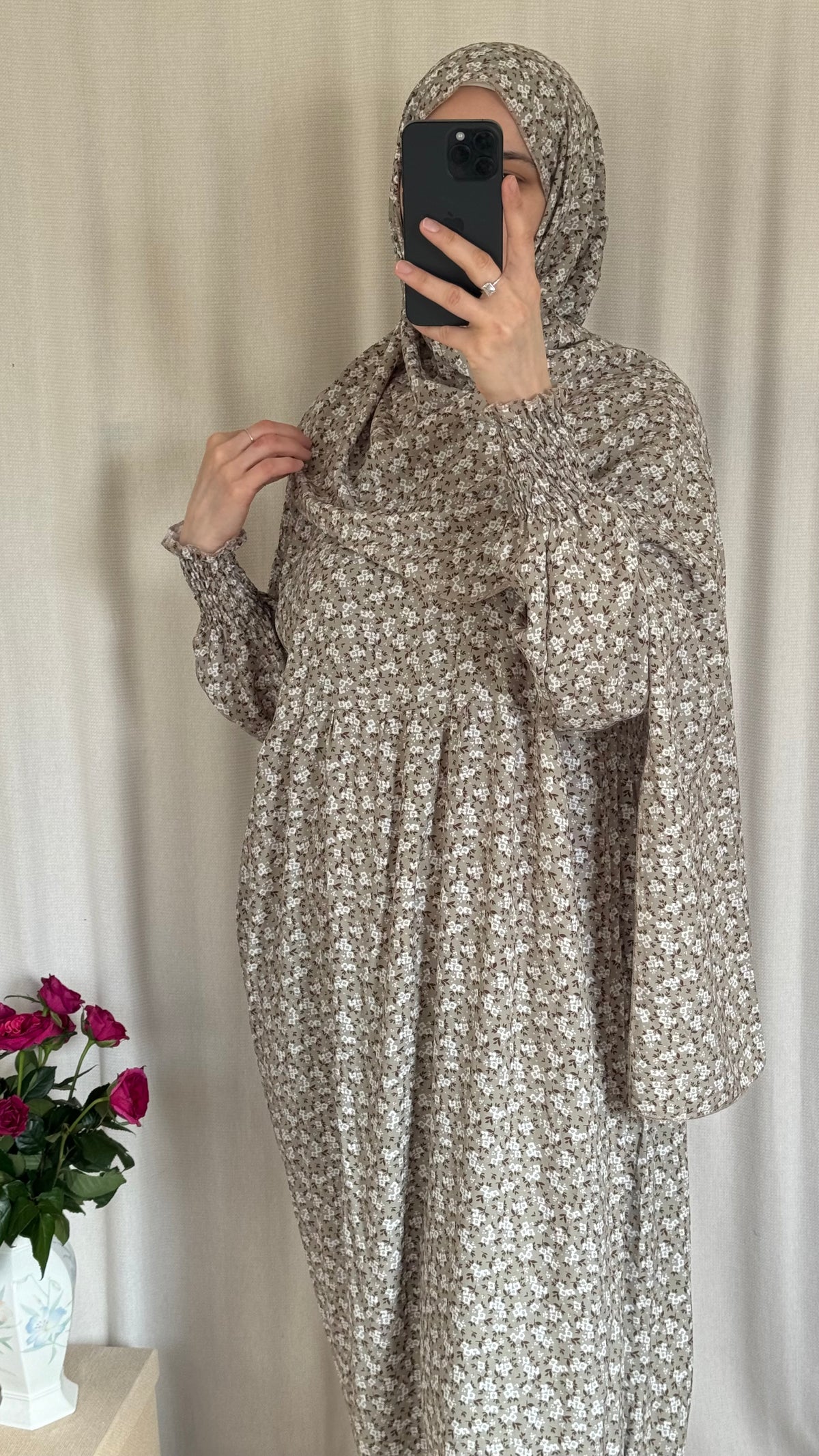 Green Cotton Prayer Dress - with gathers under chest