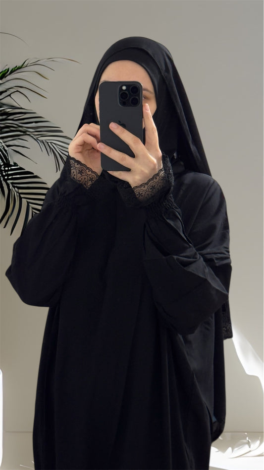 Black One Piece Prayer dress with Built In Jersey Bonnet, Prayer Abaya with integrated Hijab, Salah dress, Prayer set, Prayer outfit,Prayer clothes for women, Islamic Prayer dress, Ramadan Abaya