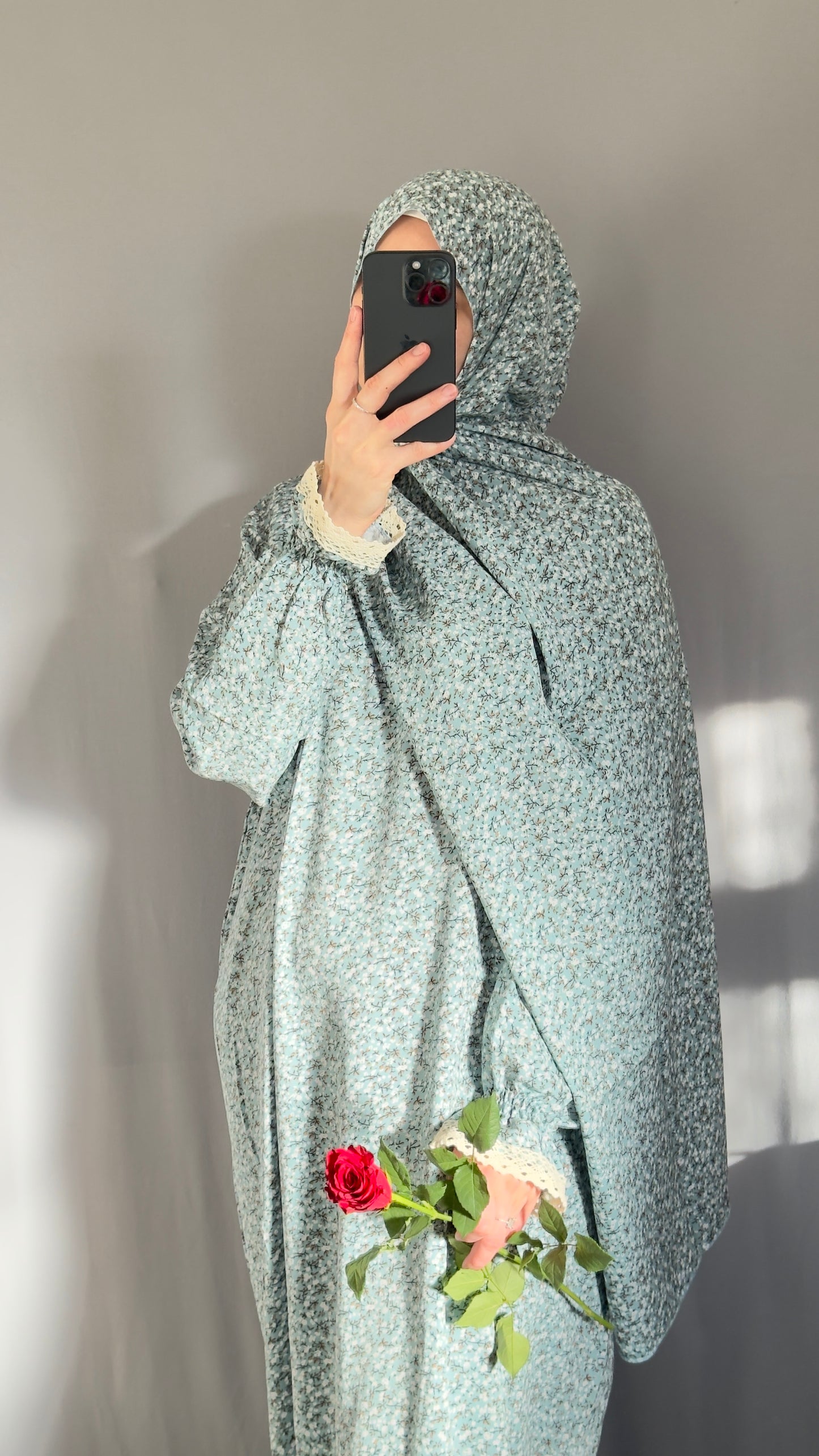 Floral Mint Cotton Prayer Dress, Prayer clothes for women, Islamic Prayer dress, Prayer Outfit, Prayer Set, Prayer Hijab, Salah dress, Islamic Gift, Muslim clothing, Prayer abaya, Ramadan Dress