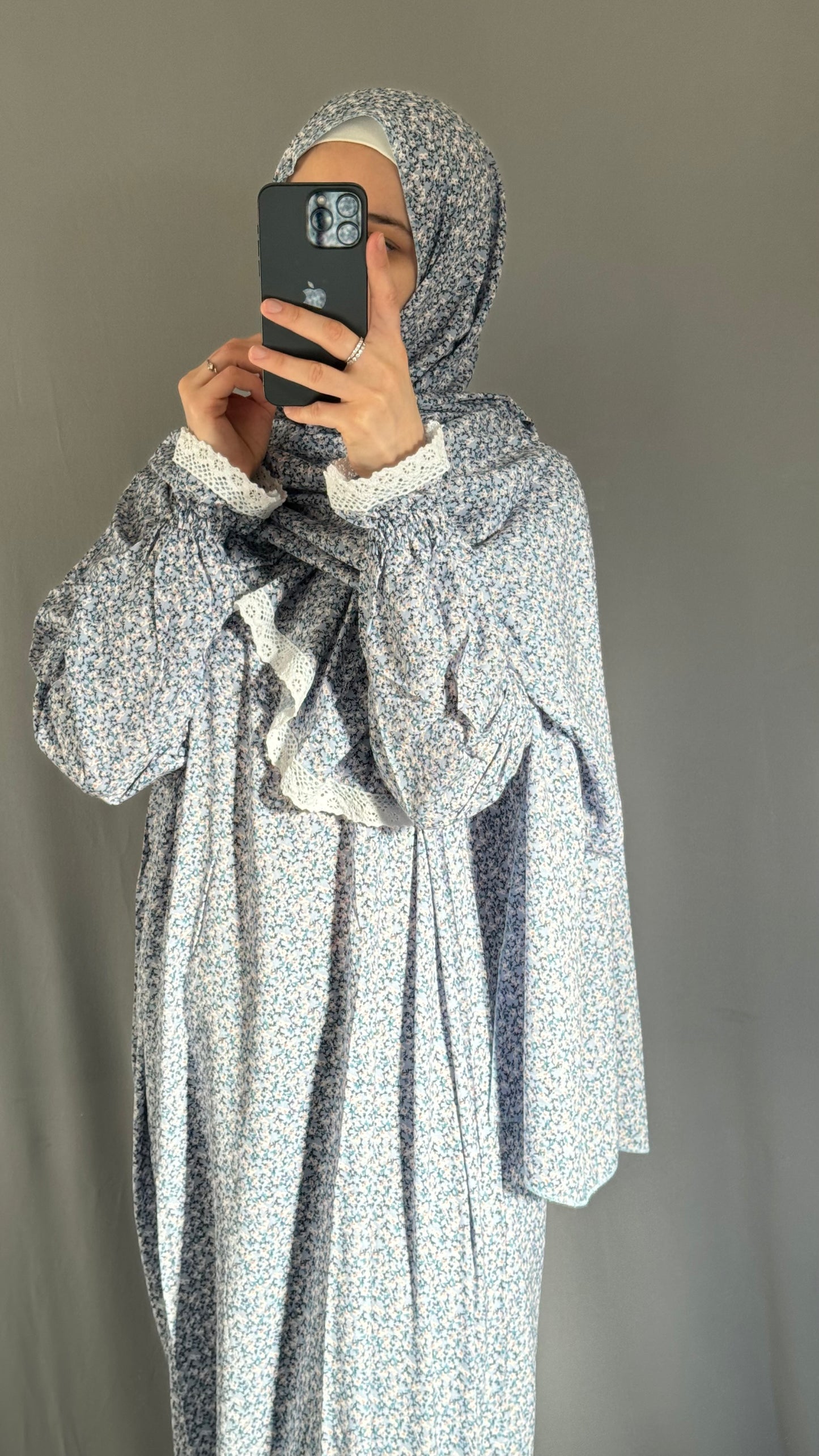 Blue Prayer Dress / Prayer Abaya / muslim one piece prayer garment / Modest prayer outfit / Travel-friendly prayer dress / One-size prayer garmen / Hijab-friendly dress for prayer / Prayer Dress with attached Hijab / Salah clothes
